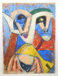 Martin ENGELMAN (1924-1992) : Portraits. Huile sur: Martin ENGELMAN (1924-1992) : Portraits. Huile sur toile. Etiquette au revers. 120 x 90 cm.