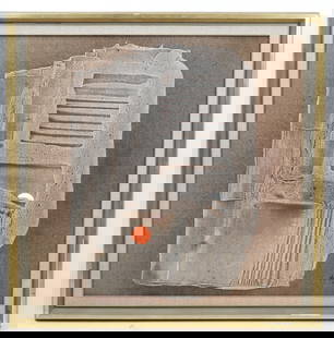 Philippe d ARGENCe (ne en 1936) : Composition abst: Philippe d ARGENCe (ne en 1936) : Composition abstraite sur fond brun. Technique mixte sur toile. Signe et date 1974 en bas a droite. Contresigne date et situe Paris au revers. 61 x 60 cm.