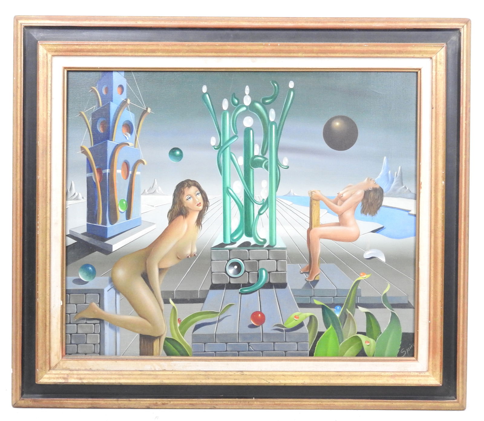 Georges SPIRO (1909 - 1994) : Gymnastique nue. Hui: Georges SPIRO (1909 - 1994) : Gymnastique nue. Huile sur toile. Signe en bas a droite. Titre au dos. 51 x 61 cm.