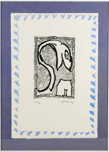 Pierre ALECHINSKY (ne en 1927) Monument tobacco. A: Pierre ALECHINSKY (ne en 1927)Monument tobacco. Abecedaire.Eau forte et rehaut d'aquarelleJustifiee 4/90 et signee au graphite dans la marge45,5 x 31,5 cmNote : Edite par Yves Riviere, en 1978,