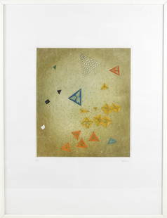 Arthur Luiz PIZA (1928-2017) Composition aux trian: Arthur Luiz PIZA (1928-2017)Composition aux trianglesGravure au carborundum gaufree en couleur sur papier Justifiee 85/99 et signee au graphite dans la marge64,5 x 49 cm a vue