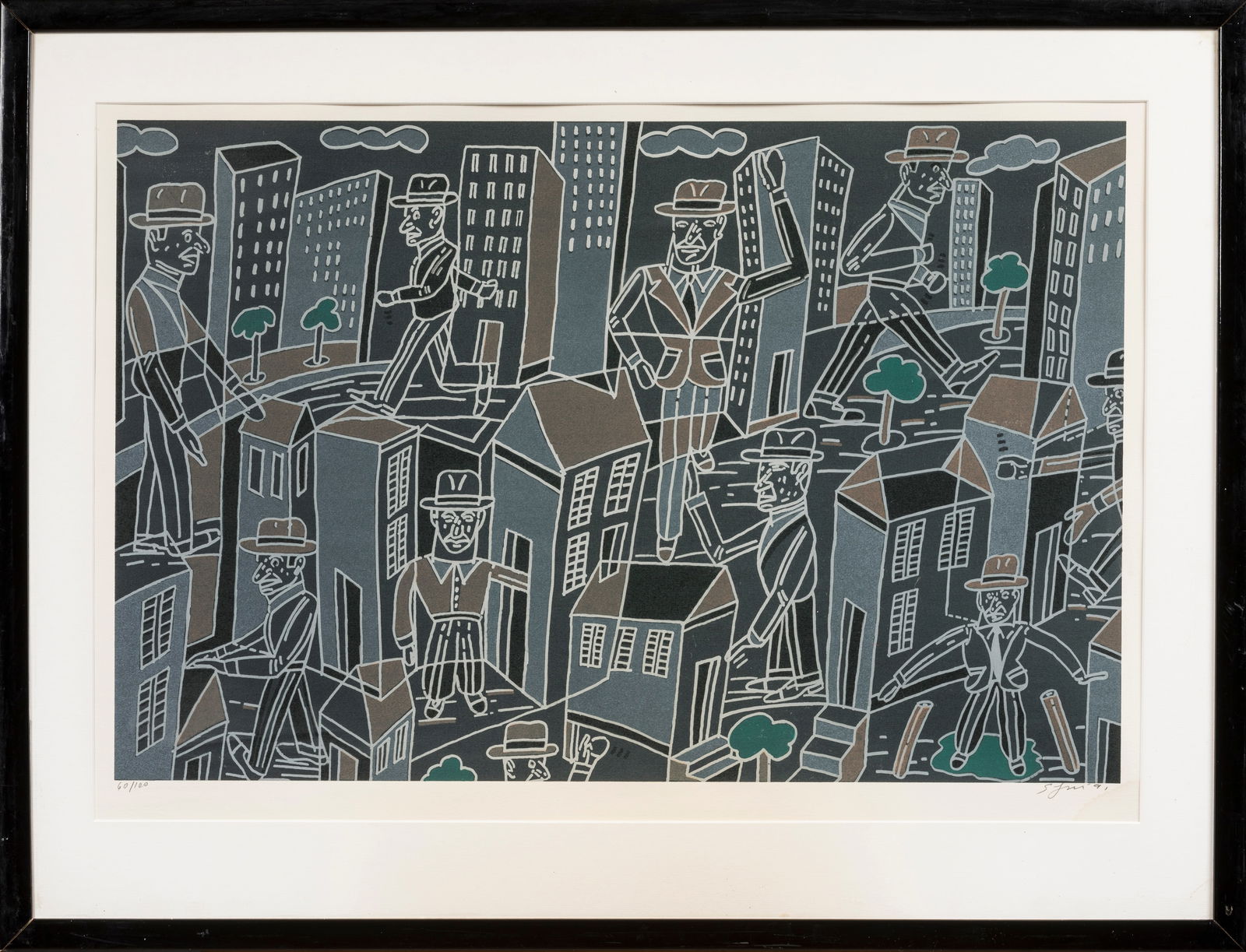 Antonio SEGUI (1934 -2022) Hommes dans la ville Li: Antonio SEGUI (1934 -2022)Hommes dans la villeLithographie en couleursJustifiee 60/100, signee et datee 91 au graphite dans la marge en bas a droite47,5 x 69,5 cm a vueTache