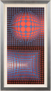 Victor VASARELY (1906-1997) Estampe en couleurs 77: Victor VASARELY (1906-1997)Estampe en couleurs77 x 40 cm a vue