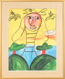 Jaber el Mahjoub dit JABER (1931-2021) La femme su: Jaber el Mahjoub dit JABER (1931-2021)La femme sur fond jauneHuile sur papierSignee et datee 2004 en haut a gauche59,5 x 45,5 cm a vue