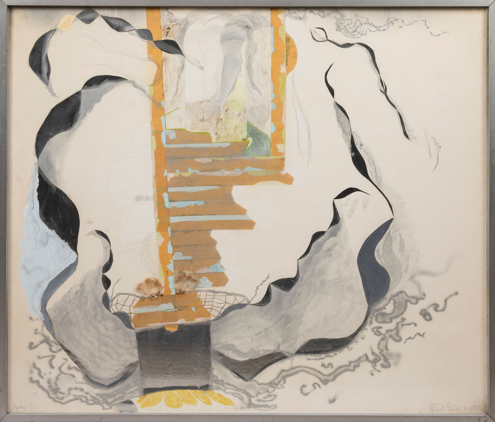 Robert SMITH - (1944-1994) Paths Technique mixte.: Robert SMITH - (1944-1994)PathsTechnique mixte.Titree, signee et datee 8-1972 en bas a droite85 x 101 cm a vueNote : probablement achete a la Galerie Stadler, Paris, 6e.