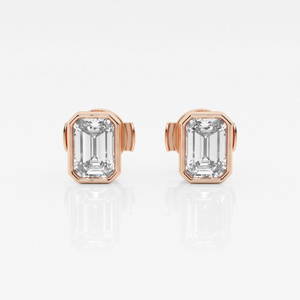1 1/2 ctw Emerald Diamond Bezel Set Solitaire Stud Earrings 14K Rose Gold