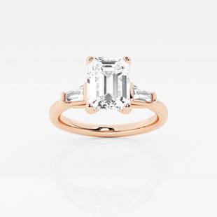 2 1/4 ctw Emerald Diamond Engagement Ring with Tapered Baguette Side Accents 14K Rose Gold: Lab Grown 2 1/4 ctw Emerald Diamond Engagement Ring with Tapered Baguette Side Accents 14K Rose Gold Style: Side Stone Engagement Ring Total Carat Weight: 2 1/4 ctw Centerstone Carat Wt: 2.0