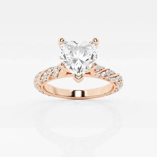 2 2/5 ctw Heart Diamond Ribbon Engagement Ring 14K Rose Gold: Lab Grown 2 2/5 ctw Heart Diamond Ribbon Engagement Ring 14K Rose Gold Style: Side Stone Engagement Ring Total Carat Weight: 2 2/5 ctw Centerstone Carat Wt: 2.0 Centerstone Count: 1 