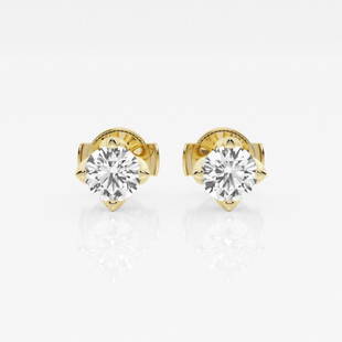 1 ctw Round E-F Diamond Flower Petal Solitaire Stud Earrings 14K Yellow Gold: Lab Grown 1 ctw Round E-F Diamond Flower Petal Solitaire Stud Earrings 14K Yellow Gold Style: Fashion Band Total Carat Weight: 1 ctw Centerstone Carat Wt: 0.04 Centerstone Count: 48 