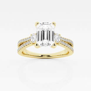 2 1/4 ctw Emerald Diamond Split Shank Engagement Ring 14K Yellow Gold: Lab Grown 2 1/4 ctw Emerald Diamond Split Shank Engagement Ring 14K Yellow Gold Style: Side Stone Engagement Ring Total Carat Weight: 2 1/4 ctw Centerstone Carat Wt: 2.0 Centerstone