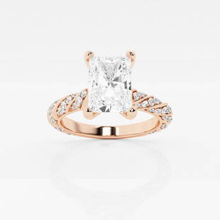 2 2/5 ctw Radiant Diamond Ribbon Engagement Ring 14K Rose Gold: Lab Grown 2 2/5 ctw Radiant Diamond Ribbon Engagement Ring 14K Rose Gold Style: Side Stone Engagement Ring Total Carat Weight: 2 2/5 ctw Centerstone Carat Wt: 2.0 Centerstone Count: 1 