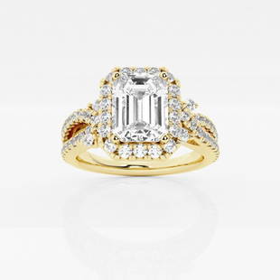 1 1/3 ctw Emerald Diamond Petite Bow Halo Engagement Ring 14K Yellow Gold: Lab Grown 1 1/3 ctw Emerald Diamond Petite Bow Halo Engagement Ring 14K Yellow Gold Style: Halo Engagement Ring Total Carat Weight: 1 1/3 ctw Centerstone Carat Wt: 0.75 Centerstone Count: