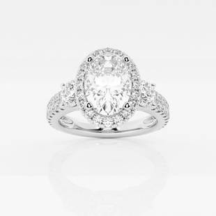 1 5/8 ctw Oval Diamond Double Row Side Stones Halo Engagement Ring 14K White Gold: Lab Grown 1 5/8 ctw Oval Diamond Double Row Side Stones Halo Engagement Ring 14K White Gold Style: Halo Engagement Ring Total Carat Weight: 1 5/8 ctw Centerstone Carat Wt: 0.75 