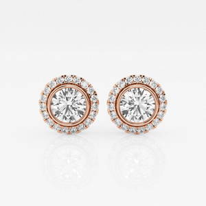 1 3/4 ctw Round Diamond Bezel Set Halo Stud Earrings 14K Rose Gold