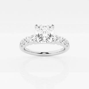 1 1/2 ctw Cushion Diamond Graduated Engagement Ring 14K White Gold: Lab Grown 1 1/2 ctw Cushion Diamond Graduated Engagement Ring 14K White Gold Style: Side Stone Engagement Ring Total Carat Weight: 1 1/2 ctw Centerstone Carat Wt: 1.0 Centerstone Count: 1