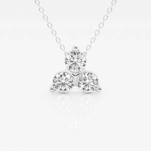 1 ctw Round Diamond Three Stone Fashion Pendant with Adjustable Chain 14K White Gold