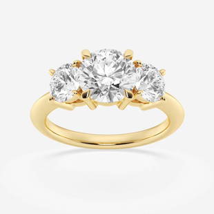 3 ctw Round Diamond Three Stone Engagement Ring 18K Yellow Gold: Lab Grown 3 ctw Round Diamond Three Stone Engagement Ring 18K Yellow Gold Style: Three Stone Engagement Ring Total Carat Weight: 3 ctw Centerstone Carat Wt: 1.75 Centerstone Count: 1 