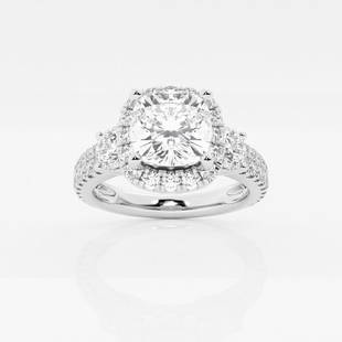 2 1/6 ctw Cushion Diamond Double Row Side Stones Halo Engagement Ring 14K White Gold: Lab Grown 2 1/6 ctw Cushion Diamond Double Row Side Stones Halo Engagement Ring 14K White Gold Style: Halo Engagement Ring Total Carat Weight: 2 1/6 ctw Centerstone Carat Wt: 1.0 