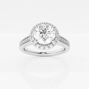 2 2/5 ctw Round Diamond Channel Halo Engagement Ring Platinum: Lab Grown 2 2/5 ctw Round Diamond Channel Halo Engagement Ring Platinum Style: Halo Engagement Ring Total Carat Weight: 2 2/5 ctw Centerstone Carat Wt: 2.0 Centerstone Count: 1 Diamond