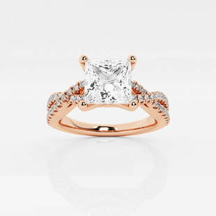 2 1/3 ctw Princess Diamond Crossover Engagement Ring 14K Rose Gold: Lab Grown 2 1/3 ctw Princess Diamond Crossover Engagement Ring 14K Rose Gold Style: Side Stone Engagement Ring Total Carat Weight: 2 1/3 ctw Centerstone Carat Wt: 2.0 Centerstone Count: 1