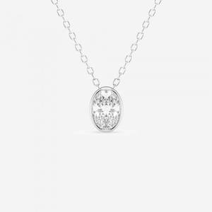 1/2 ctw Oval Diamond North South Bezel Set Solitaire Pendant with Adjustable Chain 14K White Gold