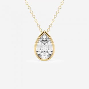 2 ctw Pear Diamond Bezel Set Solitaire Pendant with Adjustable Chain 14K Yellow Gold: Lab Grown 2 ctw Pear Diamond Bezel Set Solitaire Pendant with Adjustable Chain 14K Yellow Gold Style: Solitaire Pendant Total Carat Weight: 2 ctw Centerstone Carat Wt: 2.0 Centerstone