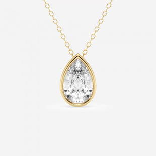 2 ctw Pear Diamond Bezel Set Solitaire Pendant with Adjustable Chain 14K Yellow Gold: Lab Grown 2 ctw Pear Diamond Bezel Set Solitaire Pendant with Adjustable Chain 14K Yellow Gold Style: Solitaire Pendant Total Carat Weight: 2 ctw Centerstone Carat Wt: 2.0 Centerstone