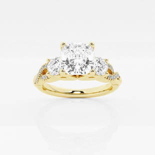 1 1/2 ctw Cushion Diamond Swirl Engagement Ring 14K Yellow Gold: Lab Grown 1 1/2 ctw Cushion Diamond Swirl Engagement Ring 14K Yellow Gold Style: Side Stone Engagement Ring Total Carat Weight: 1 1/2 ctw Centerstone Carat Wt: 1.0 Centerstone Count: 1 