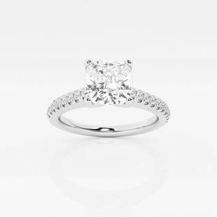 1 3/4 ctw Cushion Diamond Engagement Ring with V-Prong Side Accents 14K White Gold: Lab Grown 1 3/4 ctw Cushion Diamond Engagement Ring with V-Prong Side Accents 14K White Gold Style: Side Stone Engagement Ring Total Carat Weight: 1 3/4 ctw Centerstone Carat Wt: 1.50 