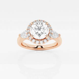 2 1/3 ctw Round Diamond Pear Side Stones Halo Engagement Ring 14K Rose Gold: Lab Grown 2 1/3 ctw Round Diamond Pear Side Stones Halo Engagement Ring 14K Rose Gold Style: Halo Engagement Ring Total Carat Weight: 2 1/3 ctw Centerstone Carat Wt: 1.50 Centerstone