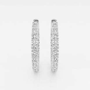 3 ctw Round Diamond Inside Out Hoop Earrings 14K White Gold: Lab Grown 3 ctw Round Diamond Inside Out Hoop Earrings 14K White Gold Style: Hoop Earrings Total Carat Weight: 3 ctw Centerstone Carat Wt: 0.08 Centerstone Count: 40 Diamond Color: E+ 