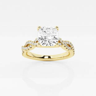 1 1/4 ctw Cushion Diamond Double Twist Engagement Ring 14K Yellow Gold: Lab Grown 1 1/4 ctw Cushion Diamond Double Twist Engagement Ring 14K Yellow Gold Style: Side Stone Engagement Ring Total Carat Weight: 1 1/4 ctw Centerstone Carat Wt: 1.0 Centerstone