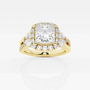 1 1/5 ctw Princess Diamond Flower Petal Halo Engagement Ring 14K Yellow Gold