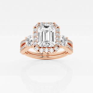 3 ctw Emerald Diamond Knot Halo Engagement Ring 14K Rose Gold: Lab Grown 3 ctw Emerald Diamond Knot Halo Engagement Ring 14K Rose Gold Style: Halo Engagement Ring Total Carat Weight: 3 ctw Centerstone Carat Wt: 2.0 Centerstone Count: 1 Diamond