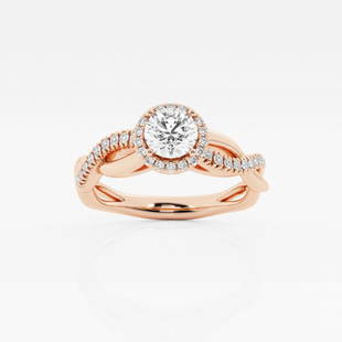 5/8 ctw Round Diamond Twist Halo Engagement Ring 14K Rose Gold: Lab Grown 5/8 ctw Round Diamond Twist Halo Engagement Ring 14K Rose Gold Style: Halo Engagement Ring Total Carat Weight: 5/8 ctw Centerstone Carat Wt: 0.50 Centerstone Count: 1 Diamond