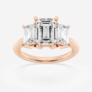 4 ctw Emerald Diamond Three Stone Engagement Ring 18K Rose Gold: Lab Grown 4 ctw Emerald Diamond Three Stone Engagement Ring 18K Rose Gold Style: Three Stone Engagement Ring Total Carat Weight: 4 ctw Centerstone Carat Wt: 2.40 Centerstone Count: 1 