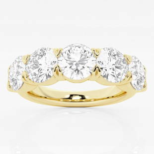 4 ctw Round Diamond Five Stone Band 14K Yellow Gold: Lab Grown 4 ctw Round Diamond Five Stone Band 14K Yellow Gold Style: Anniversary Band Total Carat Weight: 4 ctw Centerstone Carat Wt: 0.20 Centerstone Count: 5 Diamond Color: E+ 