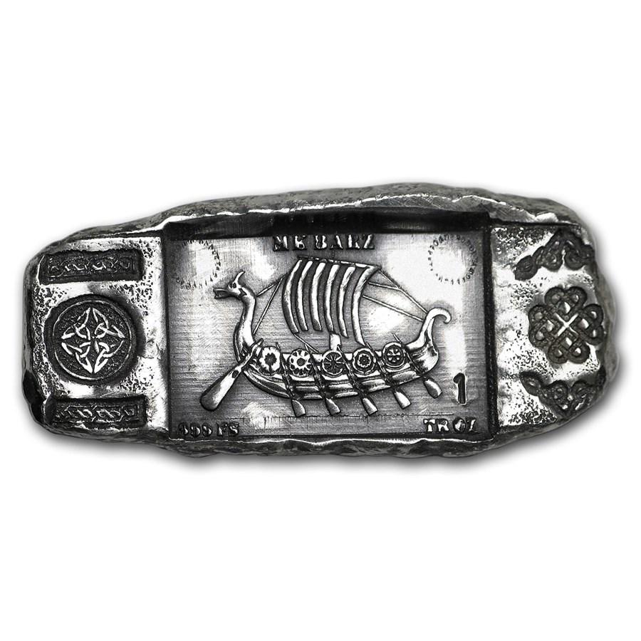 1 oz Hand Poured Silver Relic Bar - Viking Longship (1 of 3)