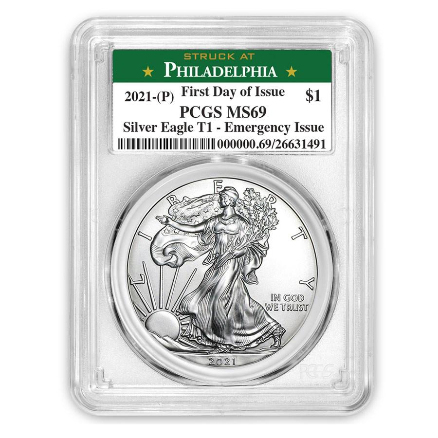 2021 (P) American Silver Eagle MS-69 PCGS (FDI, Philadelphia) (1 of 4)