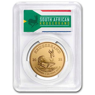 2021 South Africa 1 oz Gold Krugerrand MS-69 PCGS: 2021 South Africa 1 oz Gold Krugerrand MS-69 PCGS Product ID: RBG228265 Year: 2021 Grade Service: PCGS Metal Content: 1 troy oz Purity: .9167 Thickness: 2.84 mm Diameter: 32.8 mm