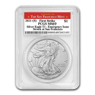 2021 (S) American Silver Eagle MS-69 PCGS (FS, San Francisco): 2021 (S) American Silver Eagle MS-69 PCGS (FS, San Francisco) Product ID: RBG227330 Year: 2021 Grade: MS-69 Grade Service: PCGS Denomination: $1.00 Mint Mark: S - San Francisco (Not