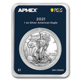 2021 1 oz Silver Eagle (Type 1) (MD Premier + PCGS FirstStrike): 2021 1 oz Silver Eagle (Type 1) (MD Premier + PCGS FirstStrike) Product ID: RBG218582 Year: 2021 Grade: Brilliant Unc Grade Service: MintDirect Denomination: 1 Dollar Mint Mark: W -