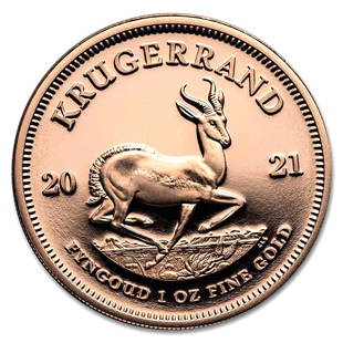 2021 South Africa 1 oz Proof Gold Krugerrand: 2021 South Africa 1 oz Proof Gold Krugerrand Product ID: RBG229146 Year: 2021 Grade: Proof Grade Service: None Mint Mark: Not Shown Metal Content: 1 troy oz Purity: .9167 