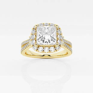 2 3/4 ctw Princess Diamond Oval Side Stones Halo Engagement Ring 14K Yellow Gold: Lab Grown 2 3/4 ctw Princess Diamond Oval Side Stones Halo Engagement Ring 14K Yellow Gold Style: Halo Engagement Ring Total Carat Weight: 2 3/4 ctw Centerstone Carat Wt: 2.0 Centerstone