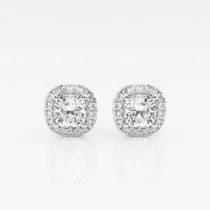 1 3/4 ctw Cushion Diamond Halo Stud Earrings 14K White Gold