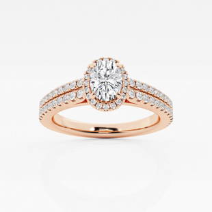 7/8 ctw Oval Diamond Double Row Halo Engagement Ring 14K Rose Gold: Lab Grown 7/8 ctw Oval Diamond Double Row Halo Engagement Ring 14K Rose Gold Style: Halo Engagement Ring Total Carat Weight: 7/8 ctw Centerstone Carat Wt: 0.50 Centerstone Count: 1 