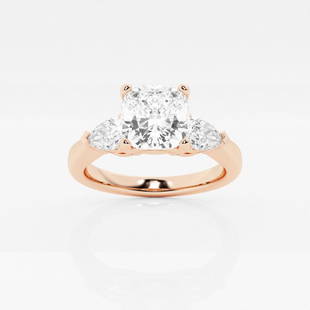 1 2/5 ctw Cushion Diamond Engagement Ring with Pear Side Accents 14K Rose Gold: Lab Grown 1 2/5 ctw Cushion Diamond Engagement Ring with Pear Side Accents 14K Rose Gold Style: Side Stone Engagement Ring Total Carat Weight: 1 2/5 ctw Centerstone Carat Wt: 1.0 