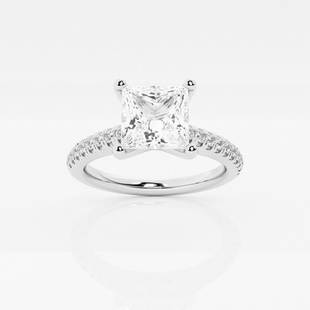 2 1/4 ctw Princess Diamond Engagement Ring with V-Prong Side Accents Platinum: Lab Grown 2 1/4 ctw Princess Diamond Engagement Ring with V-Prong Side Accents Platinum Style: Side Stone Engagement Ring Total Carat Weight: 2 1/4 ctw Centerstone Carat Wt: 2.0 