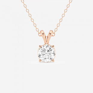 1 ctw Round Diamond Split Bail Solitaire Pendant with Adjustable Chain 14K Rose Gold: Lab Grown 1 ctw Round Diamond Split Bail Solitaire Pendant with Adjustable Chain 14K Rose Gold Style: Solitaire Pendant Total Carat Weight: 1 ctw Centerstone Carat Wt: 1.0 Centerstone