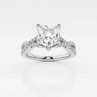 2 1/3 ctw Heart Diamond Crossover Engagement Ring Platinum: Lab Grown 2 1/3 ctw Heart Diamond Crossover Engagement Ring Platinum Style: Side Stone Engagement Ring Total Carat Weight: 2 1/3 ctw Centerstone Carat Wt: 2.0 Centerstone Count: 1 